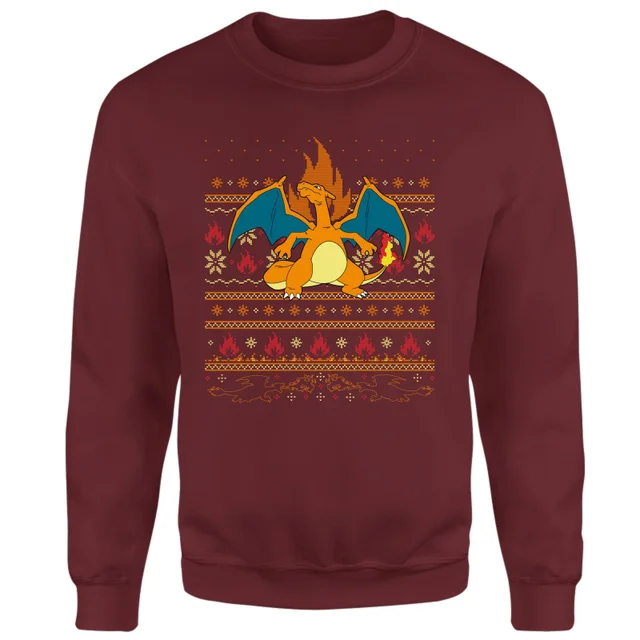 Pokemon Glurak Weihnachtspullover – Burgund