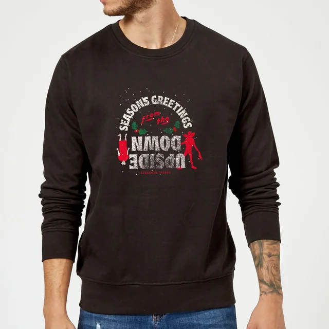 Stranger Things Seasons Greeting From Upside Down Weihnachtspullover – Schwarz