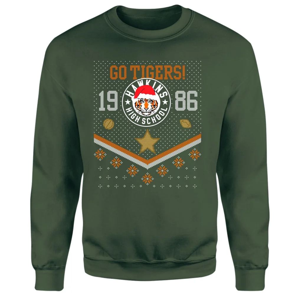 Stranger Things Christmas Go Tigers! Weihnachtspullover – Grün - S Bild 1