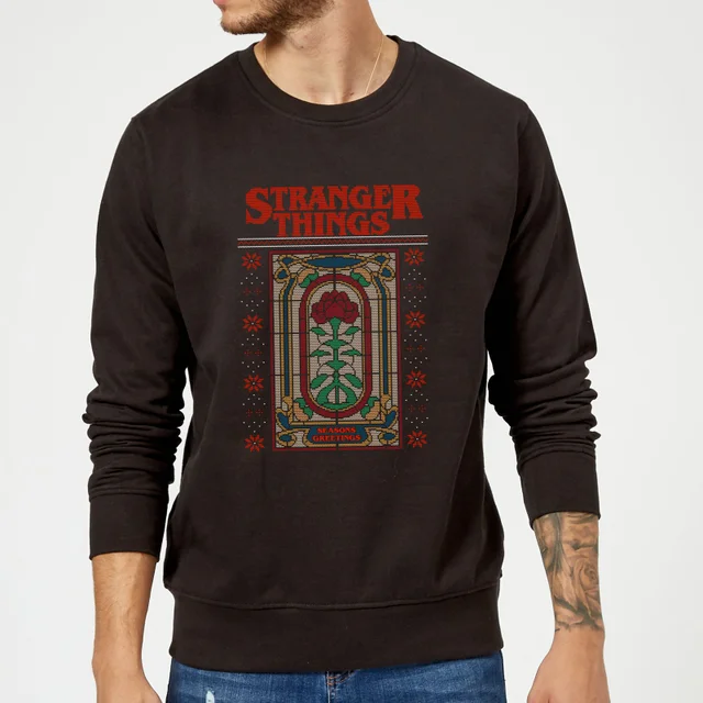 Stranger Things Creel House Window Weihnachtspullover – Schwarz