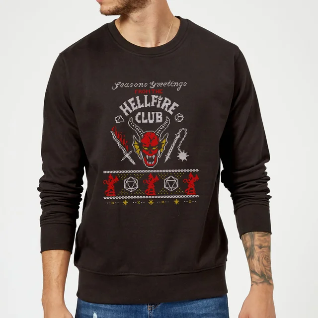 Stranger Things Hellfire Club Christmas Weihnachtspullover – Schwarz