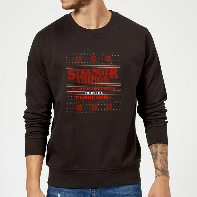 Stranger Things Seasons Greetings From The Upside Down Weihnachtspullover – Schwarz