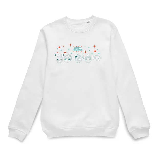 Pokemon Happy Holidays Outlines Weihnachtspullover – Weiß