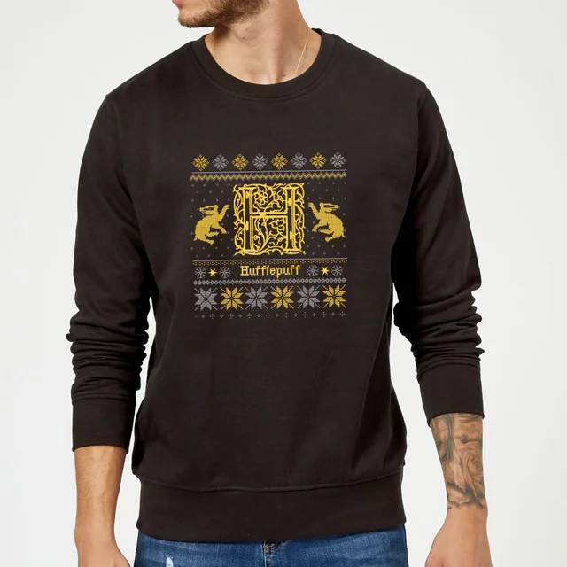 Harry Potter Hufflepuff Christmas Weihnachtspullover – Schwarz