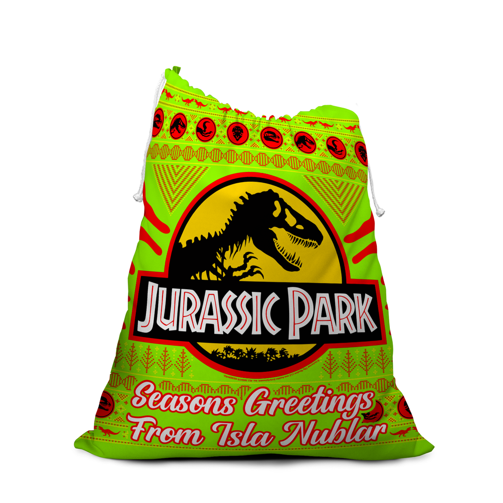 Seasons Greetings From Isla Nublar Neon Christmas Santa Sack Bild 1
