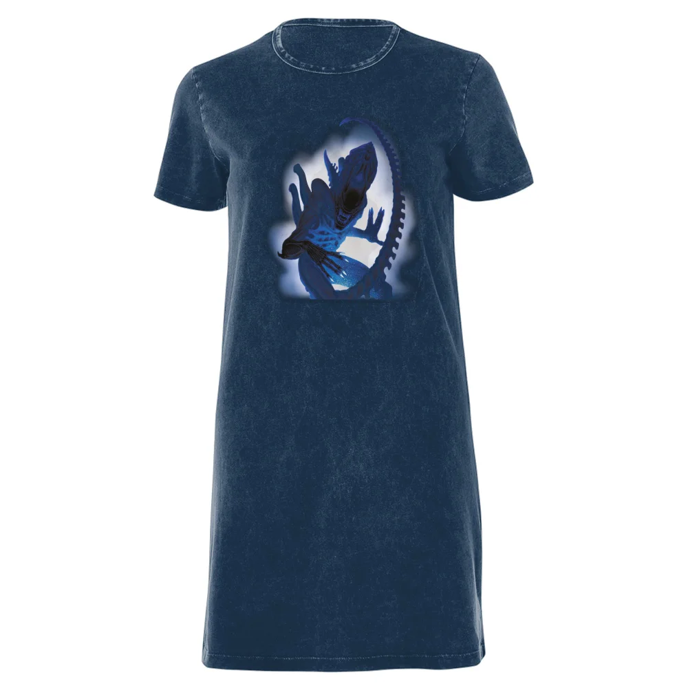Alien Through The Smoke Women's T-Shirt Dress - Navy Acid Wash - XXL - Navy Acid Wash Bild 1