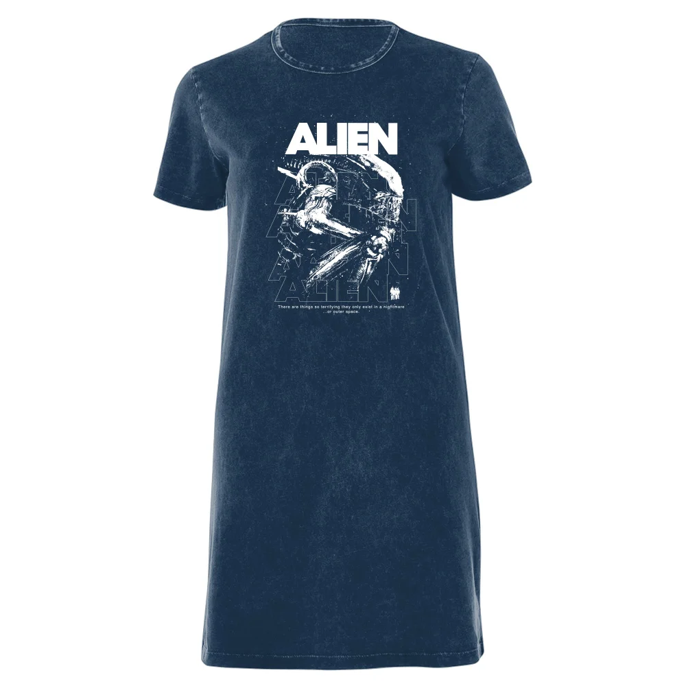 Alien Repeat Women's T-Shirt Dress - Navy Acid Wash - XXL - Navy Acid Wash Bild 1