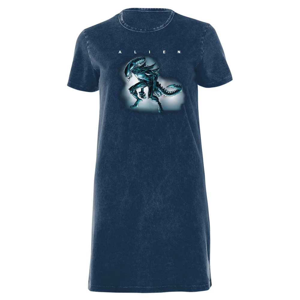 Alien Drooling Through Smoke Women's T-Shirt Dress - Navy Acid Wash - XXL - Navy Acid Wash Bild 1
