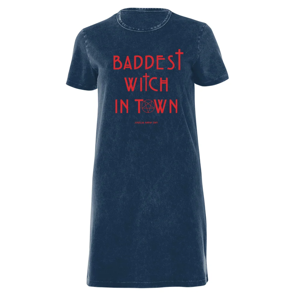 American Horror Story Baddest Witch In Town Women's T-Shirt Dress - Navy Acid Wash - XXL - Navy Acid Wash Bild 1