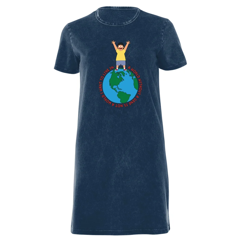 Bob's Burgers A World Without Women's T-Shirt Dress - Navy Acid Wash - XXL - Navy Acid Wash Bild 1