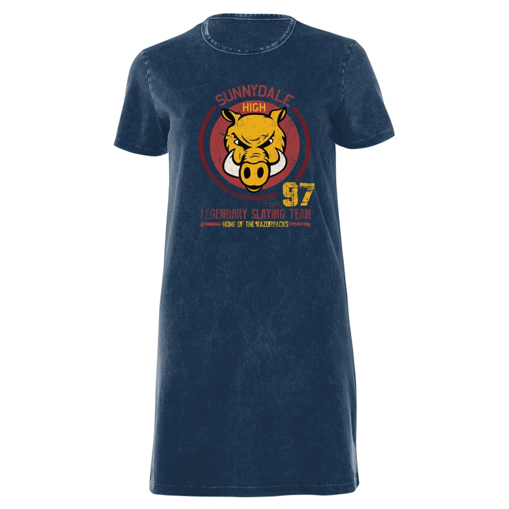 Buffy The Vampire Slayer Sunnydale High Varsity Women's T-Shirt Dress - Navy Acid Wash - XXL - Navy Acid Wash Bild 1