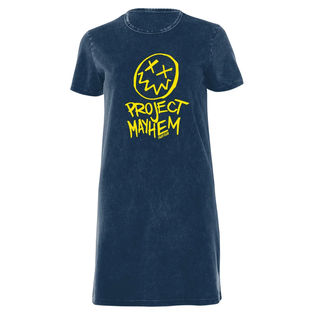 Fight Club Project Mayhem Women's T-Shirt Dress - Navy Acid Wash - XXL - Navy Acid Wash Bild 1
