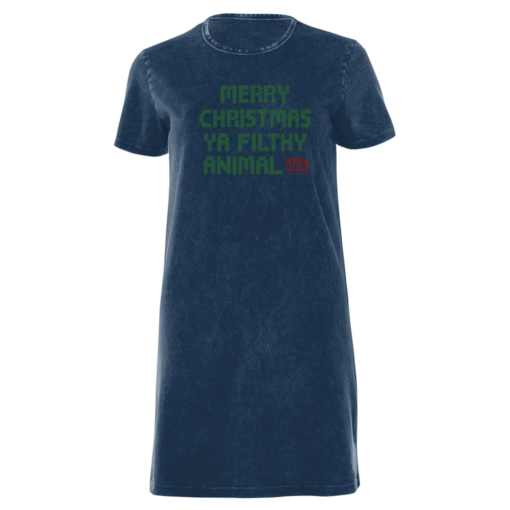 Home Alone Ya Filthy Animal Women's T-Shirt Dress - Navy Acid Wash - XXL - Navy Acid Wash Bild 1