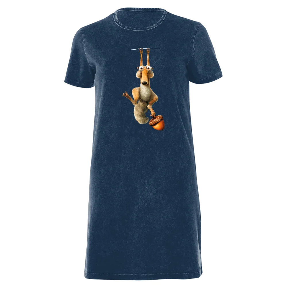 Ice Age Scrat Women's T-Shirt Dress - Navy Acid Wash - XXL - Navy Acid Wash Bild 1