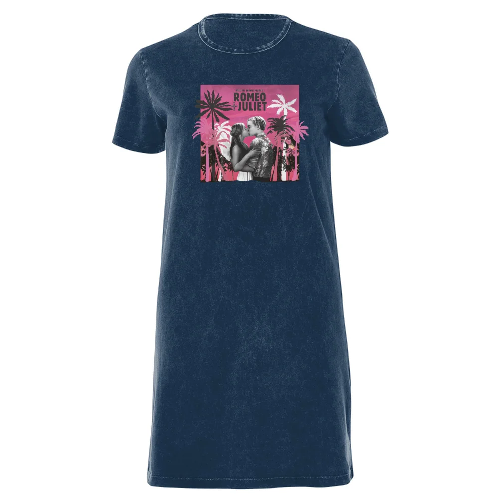 Romeo and Juliet Palmtree Women's T-Shirt Dress - Navy Acid Wash - XXL - Navy Acid Wash Bild 1