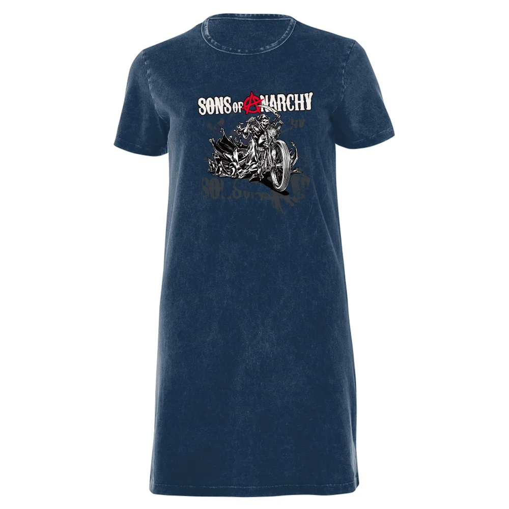 Sons of Anarchy Motorbike Reaper Women's T-Shirt Dress - Navy Acid Wash - XXL - Navy Acid Wash Bild 1