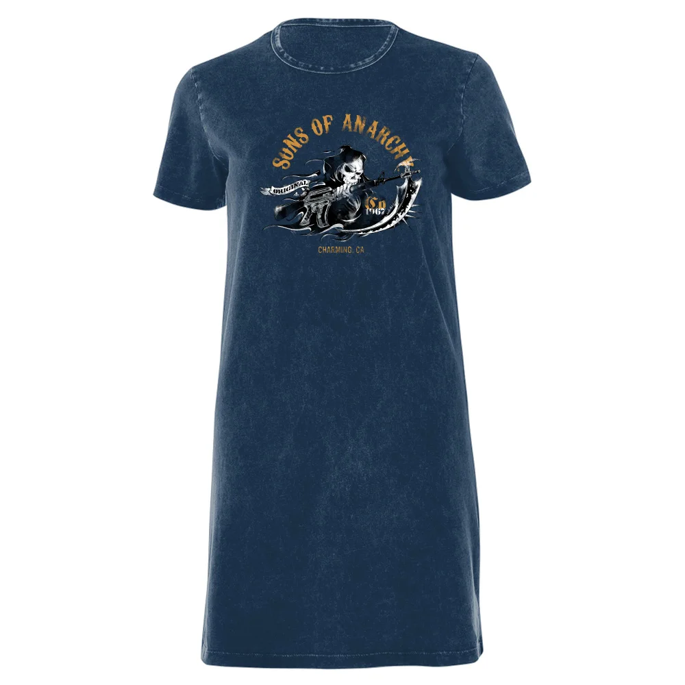 Sons of Anarchy Reaper Illustration Women's T-Shirt Dress - Navy Acid Wash - XXL - Navy Acid Wash Bild 1