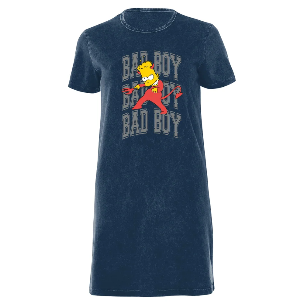 The Simpsons Bad Boy Bart Women's T-Shirt Dress - Navy Acid Wash - XXL - Navy Acid Wash Bild 1