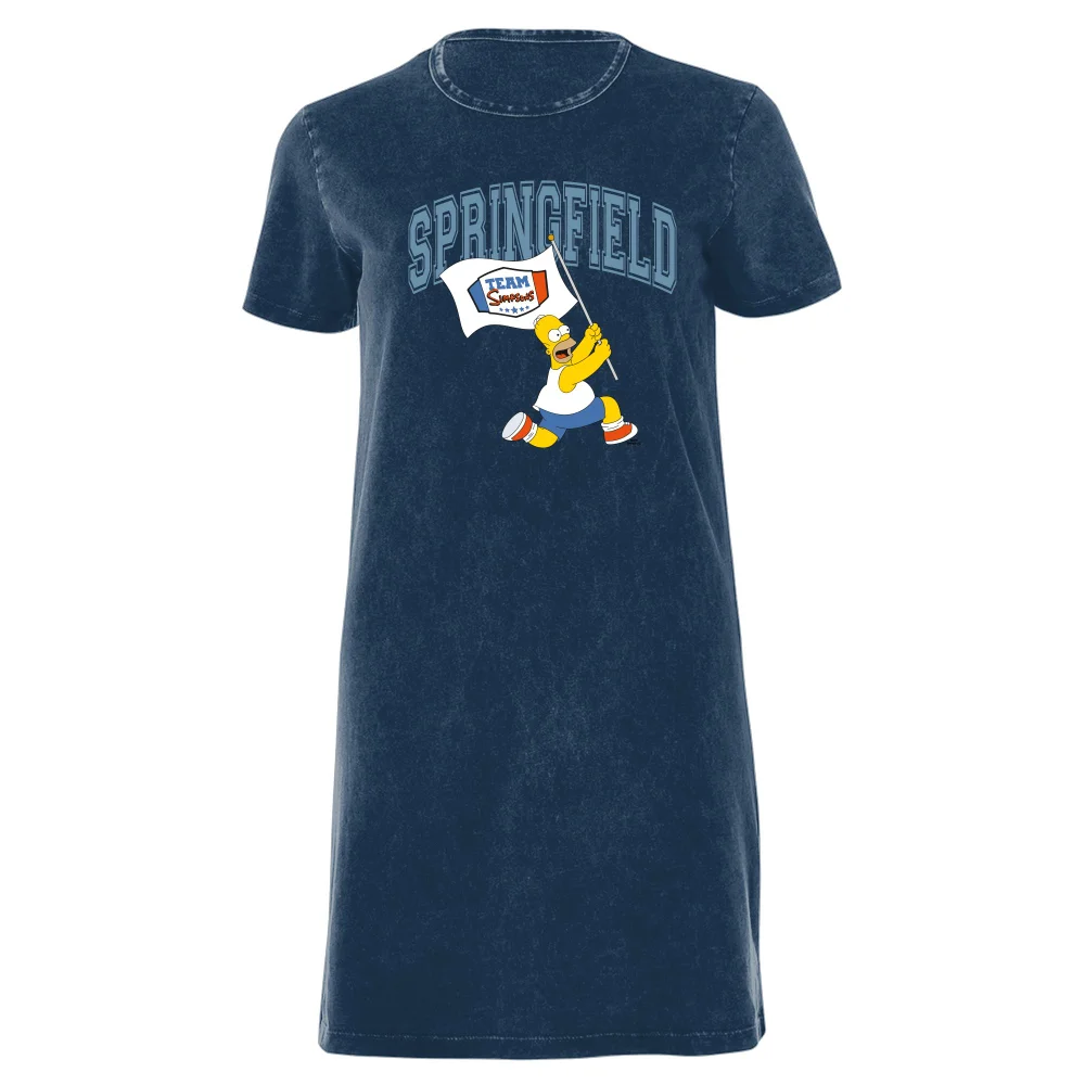 The Simpsons Springfield Team Women's T-Shirt Dress - Navy Acid Wash - XXL - Navy Acid Wash Bild 1
