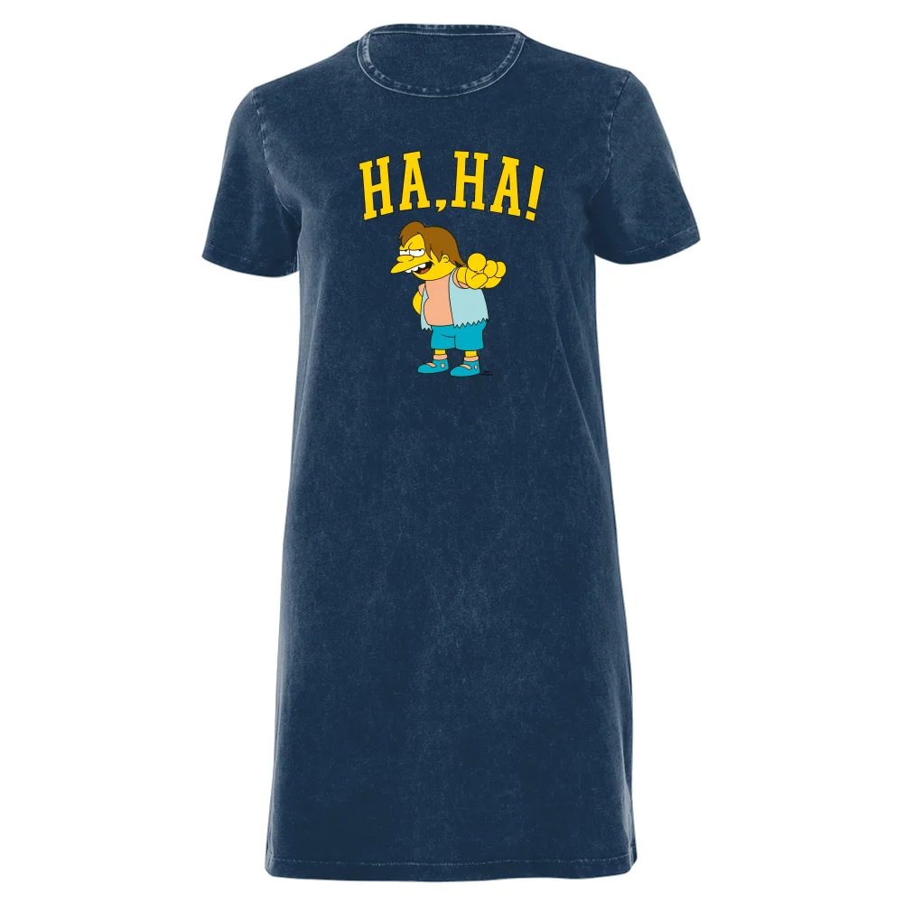 The Simpsons Nelson Ha Ha Women's T-Shirt Dress - Navy Acid Wash - XXL - Navy Acid Wash Bild 1