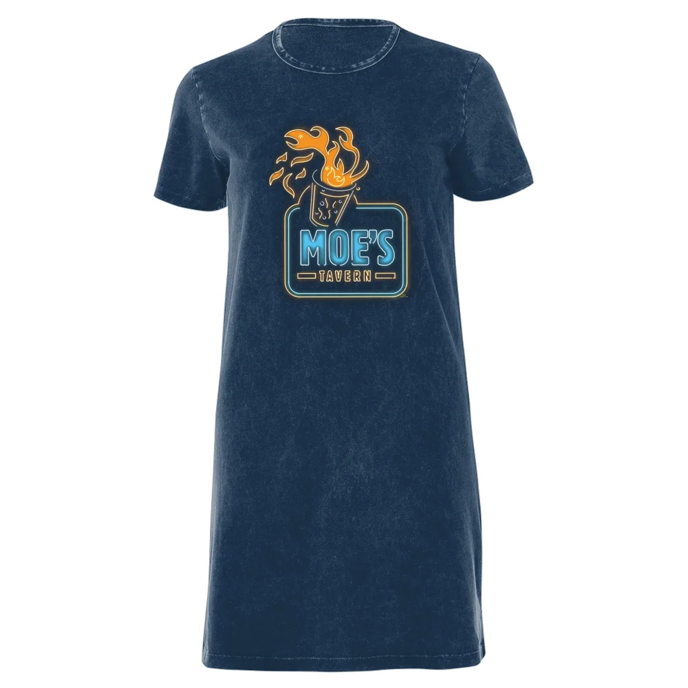 The Simpsons Moe's Tavern Neon Sign Women's T-Shirt Dress - Navy Acid Wash - XXL - Navy Acid Wash Bild 1