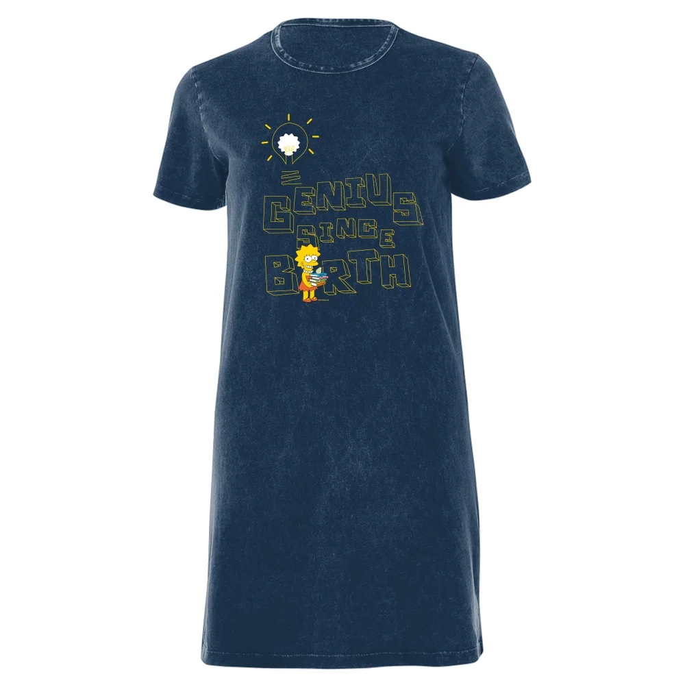 The Simpsons Genius Since Birth Women's T-Shirt Dress - Navy Acid Wash - XXL - Navy Acid Wash Bild 1