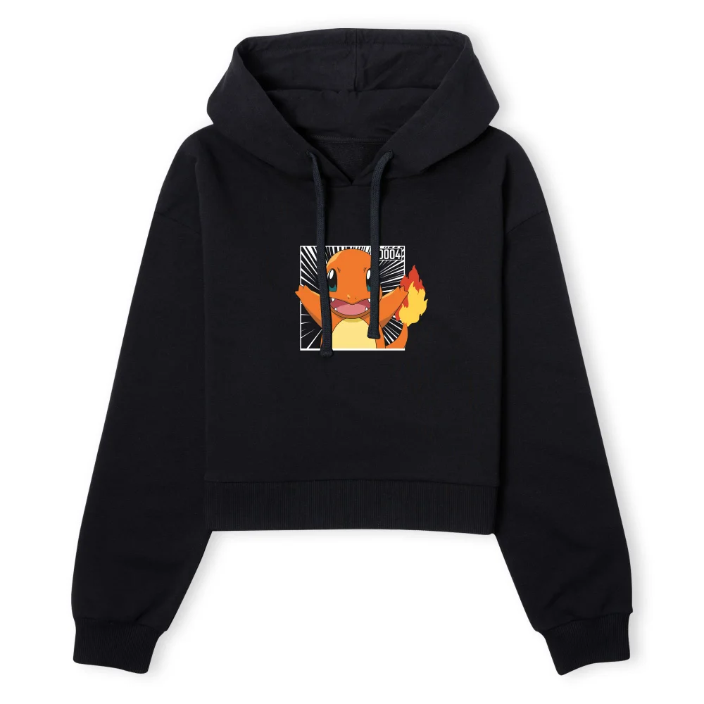 Pokémon Pokédex Glumanda #0004 Gekürzter Frauen Hoodie - Schwarz - XS Bild 1