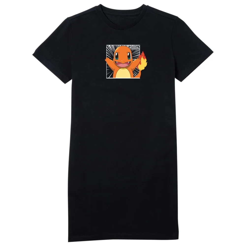 Pokémon Pokédex Glumanda #0004 Frauen T-Shirt Dress - Schwarz - L Bild 1