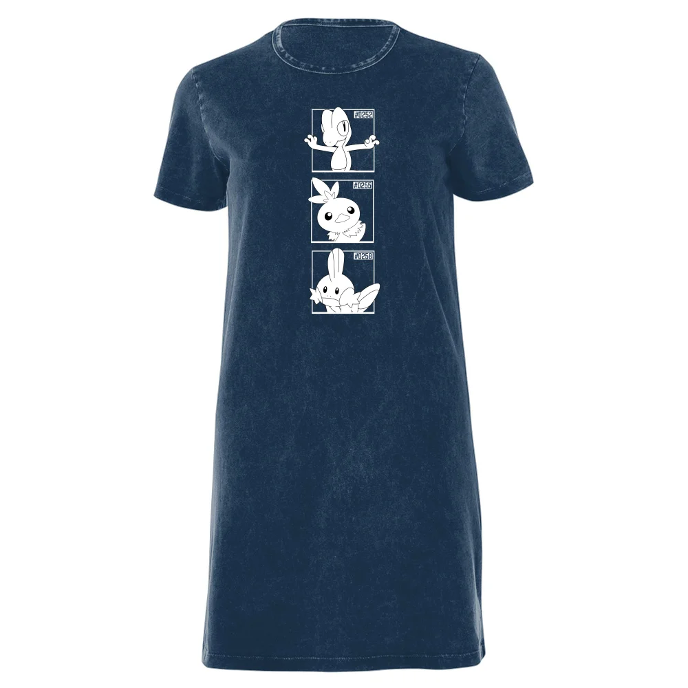 Pokemon Generation 3 Monochrome Starters Women's T-Shirt Dress - Navy Acid Wash - XXL Bild 1
