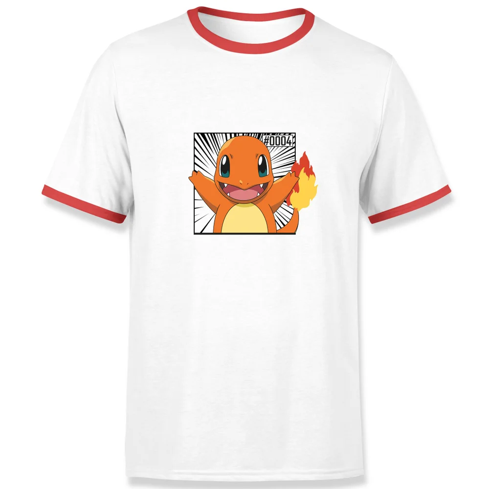 Pokémon Pokédex Glumanda #0004 Ringer T-Shirt - Weiß/Rot - S Bild 1