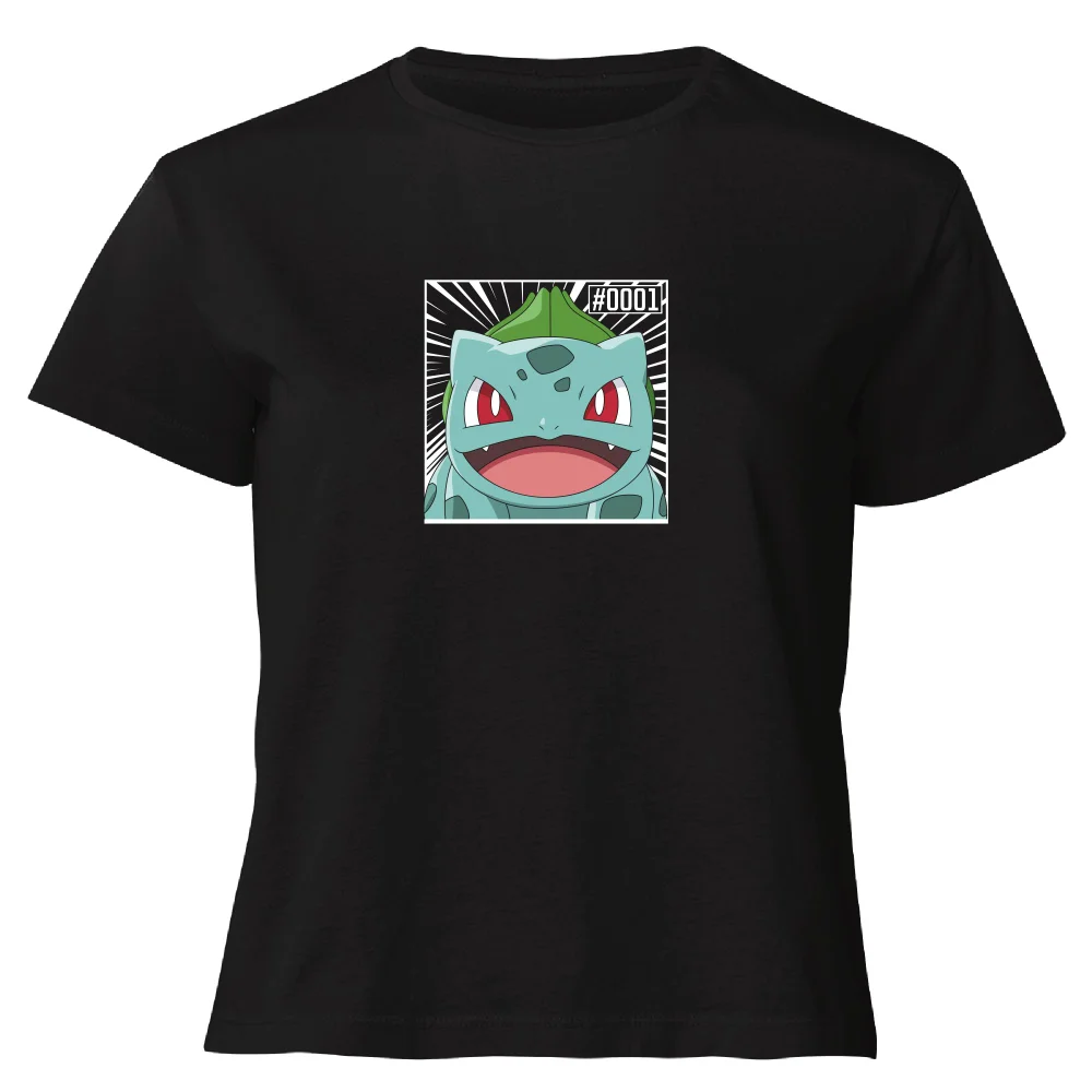 Pokémon Pokédex Bisasam #0001 Gekürzter Frauen T-Shirt - Schwarz - XS Bild 1