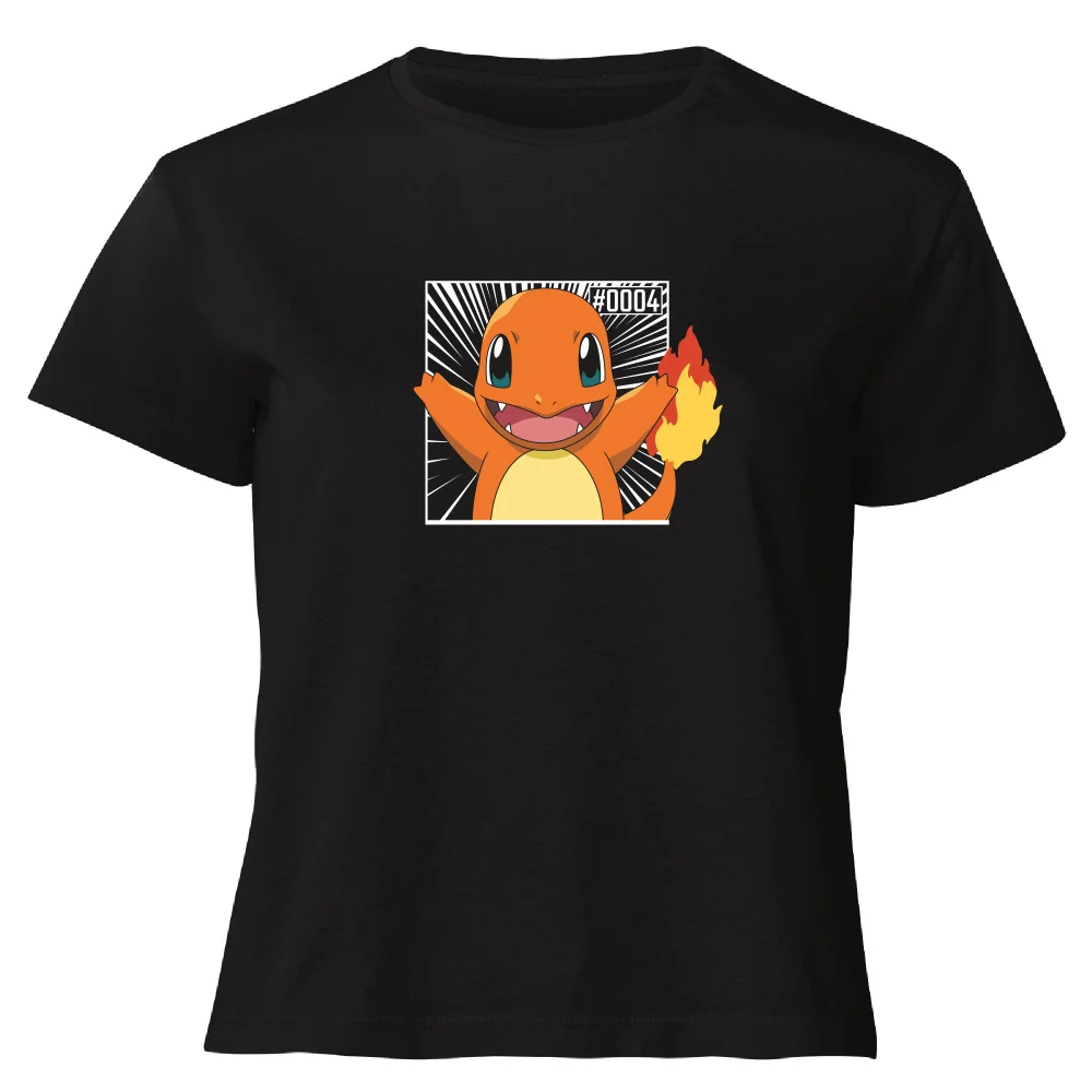 Pokémon Pokédex Glumanda #0004 Gekürzter Frauen T-Shirt - Schwarz - XS Bild 1