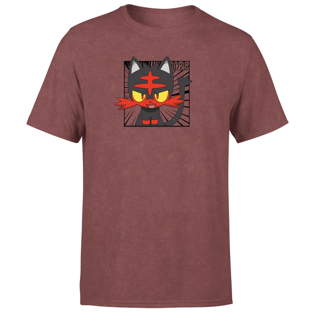 Pokemon Litten Men's T-Shirt - Burgundy Acid Wash - S Bild 1