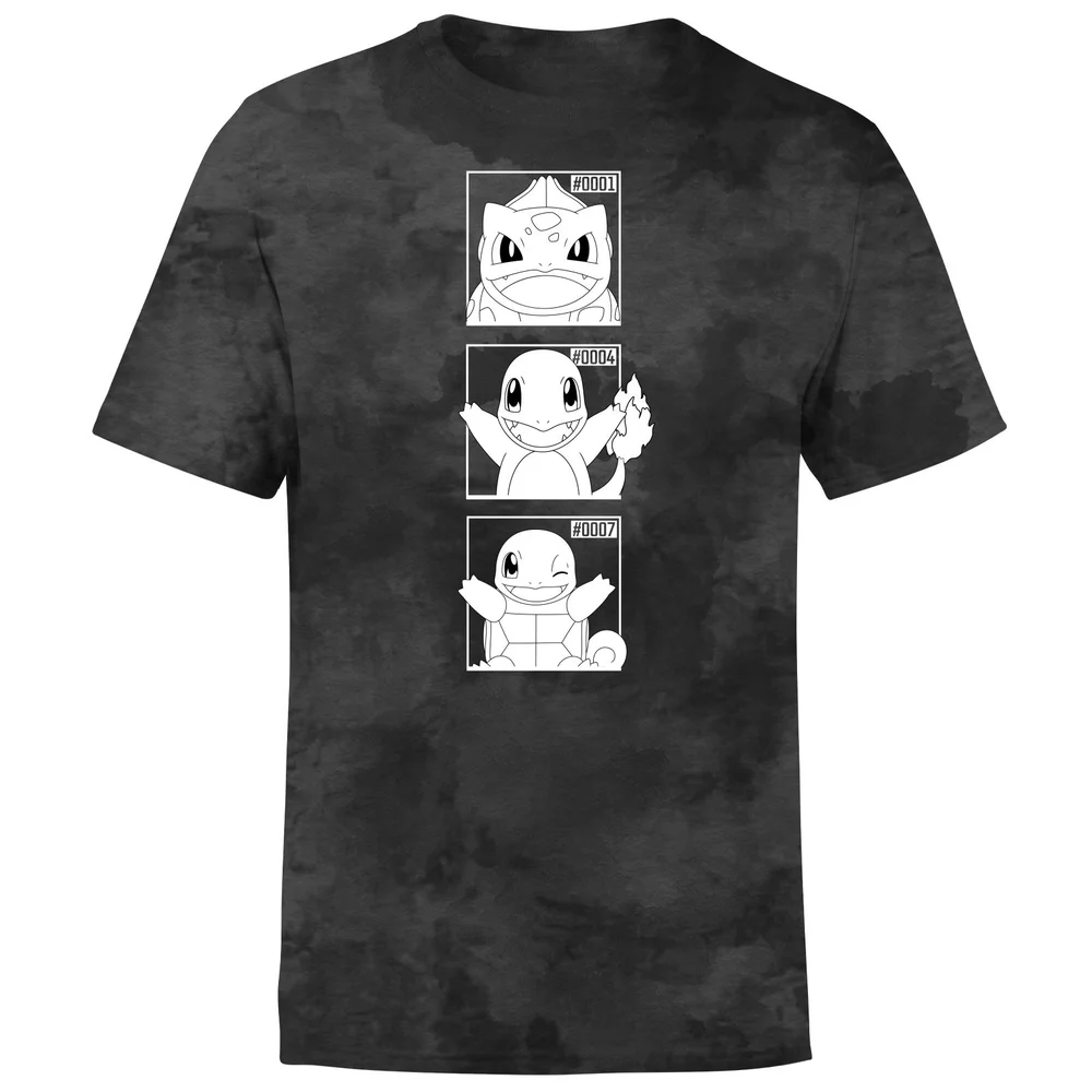 Pokemon Generation 1 Monochrome Starters Men's T-Shirt - Black Tie Dye - S Bild 1