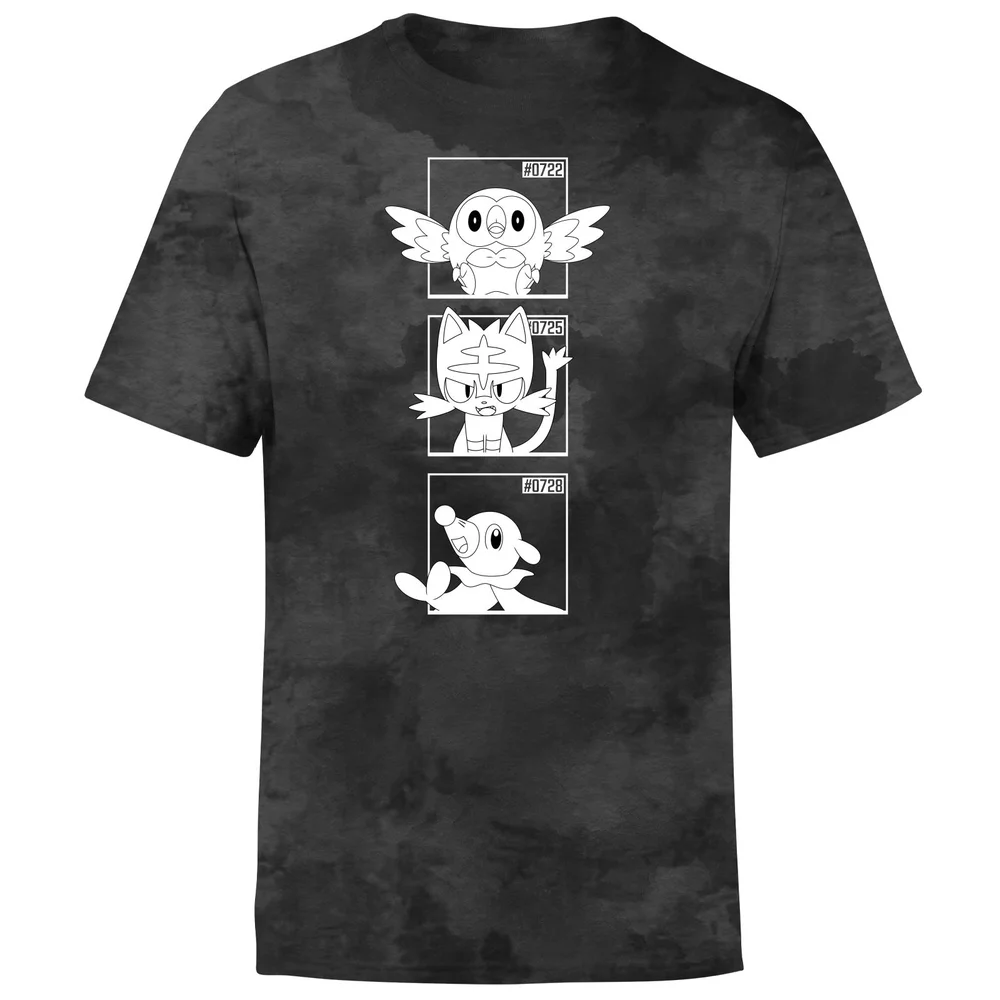 Pokemon Generation 7 Monochrome Starters Men's T-Shirt - Black Tie Dye - S Bild 1