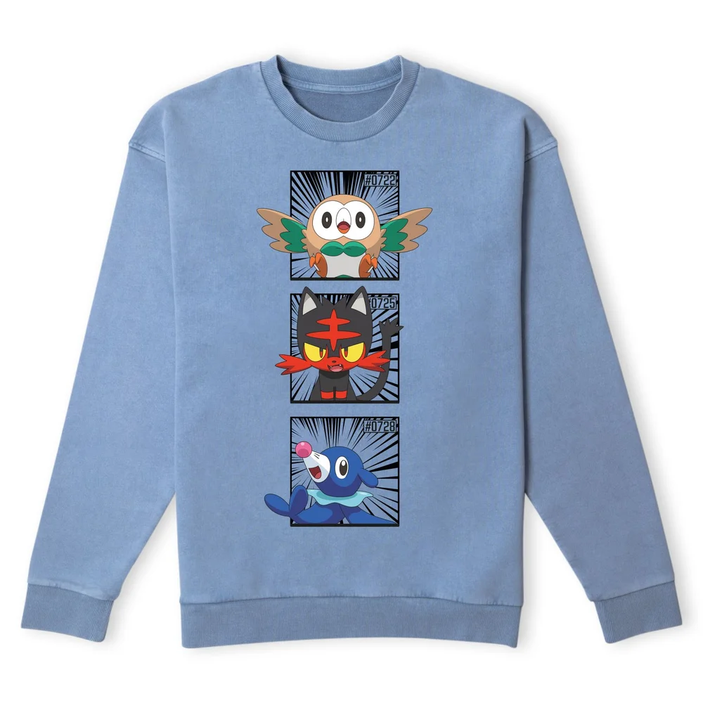 Pokemon Generation 7 Starters Sweatshirt - Denim Blue Acid Wash - S Bild 1