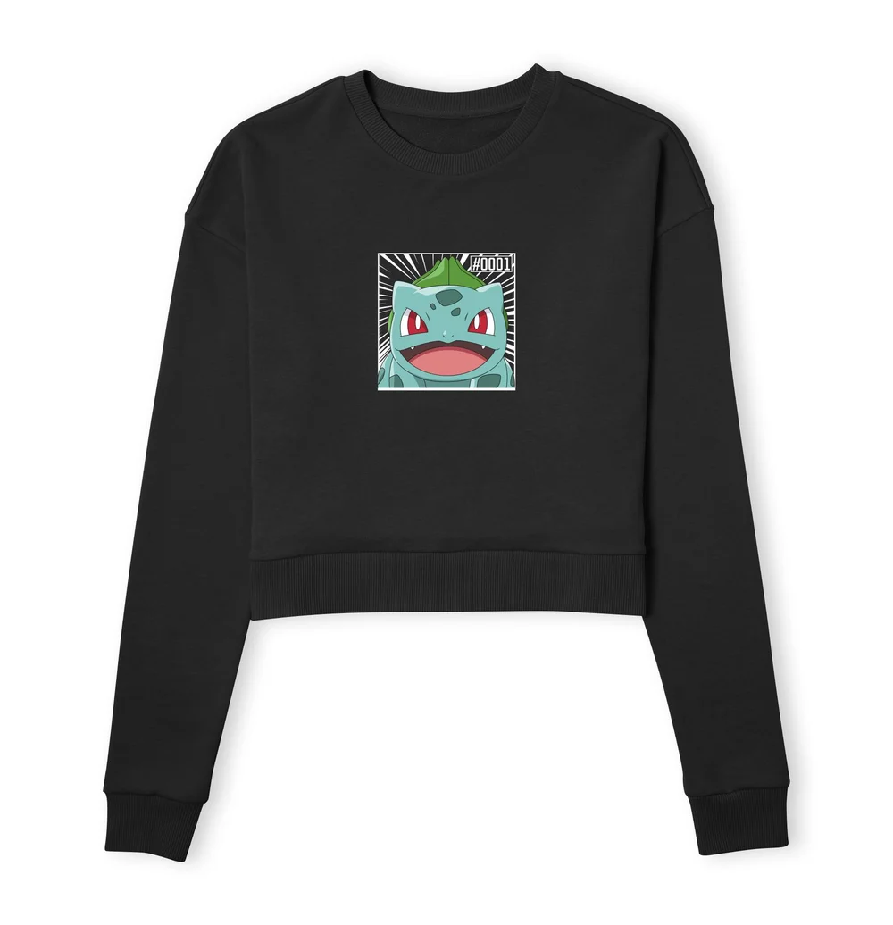 Pokémon Pokédex Bisasam #0001 Gekürztes Frauen Sweatshirt - Schwarz - XS Bild 1