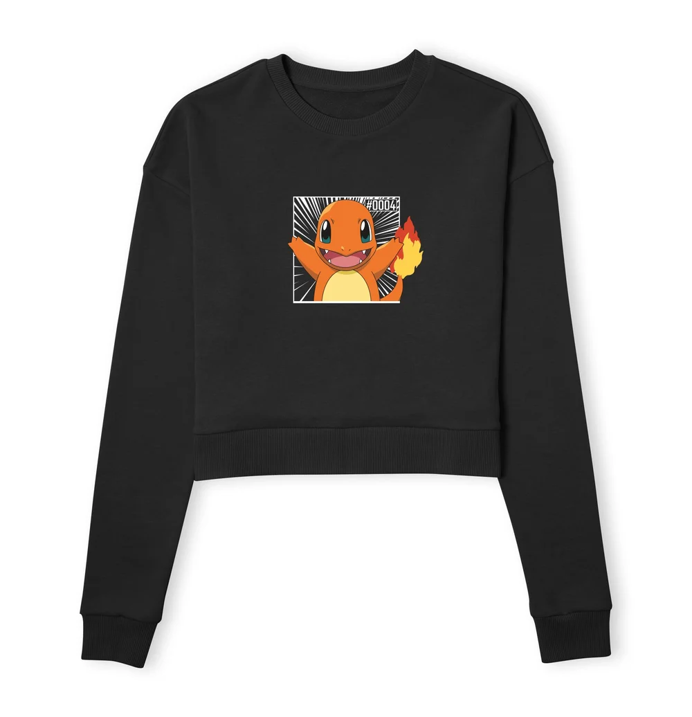 Pokémon Pokédex Glumanda #0004 Gekürztes Frauen Sweatshirt - Schwarz - XS Bild 1