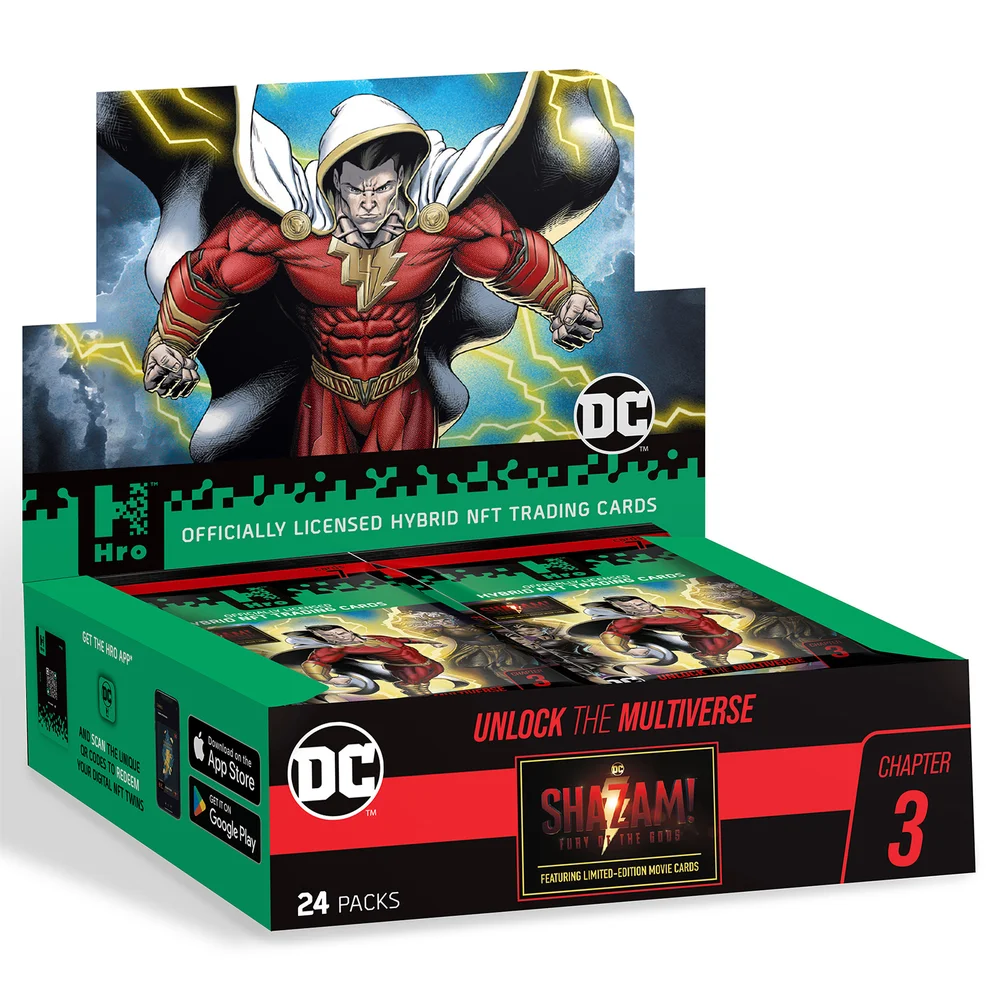 DC Unlock The Multiverse Chapter 3 Shazam 24-Pack Mega Booster Box – HRO Hybrid NFT Trading Cards, 168 Cards Bild 1