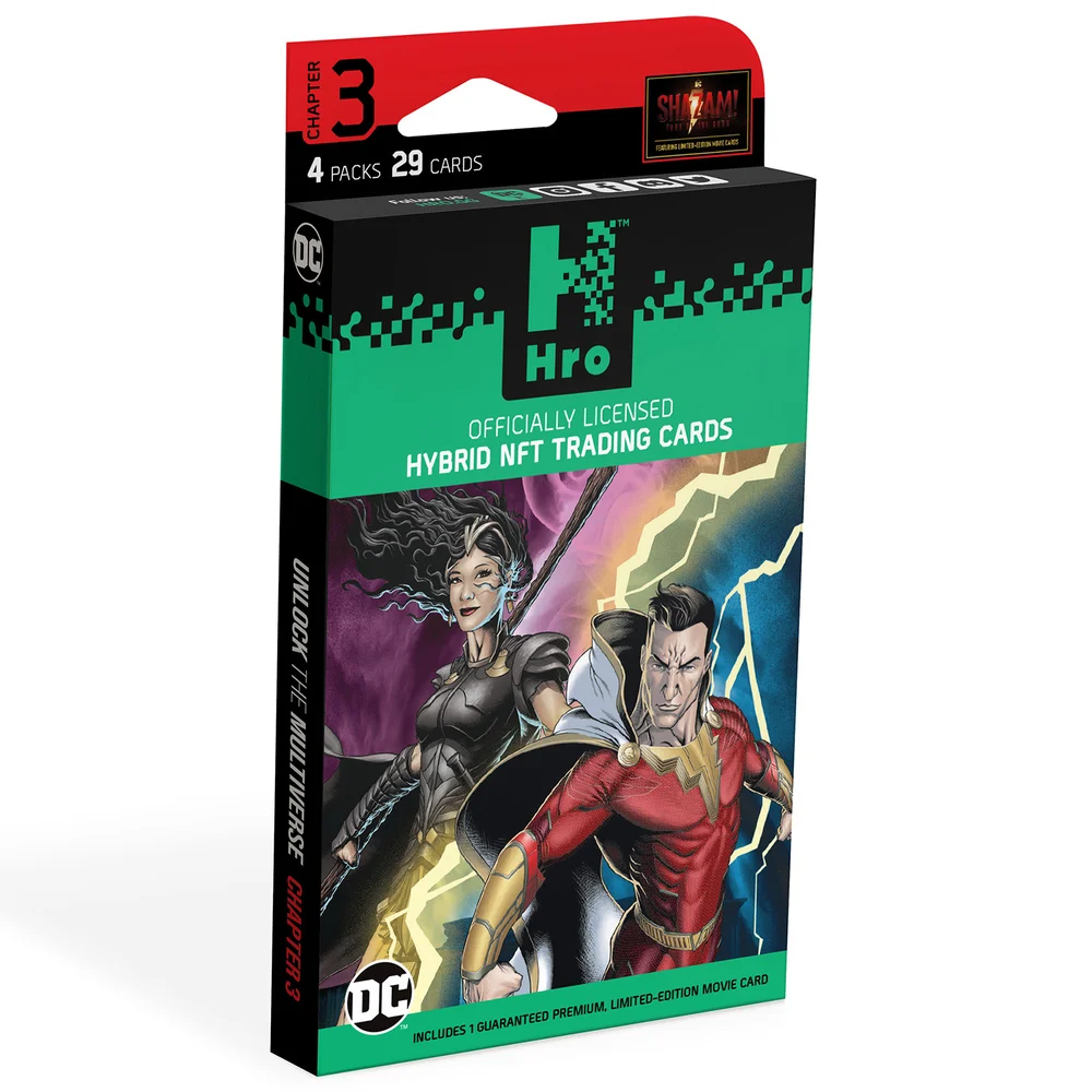 DC Unlock The Multiverse Chapter 3 Shazam 4-Pack Premium Box – HRO Hybrid NFT Trading Cards, 29 Cards Bild 1