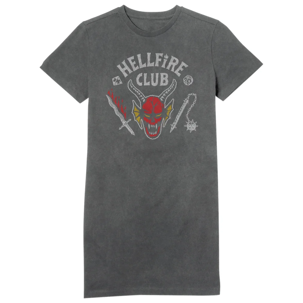 Stranger Things Hellfire Club Vintage Women's T-Shirt Dress - Black Acid Wash - S - Black Acid Wash Bild 1