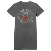 Stranger Things Hellfire Club Vintage Women's T-Shirt Dress - Black Acid Wash