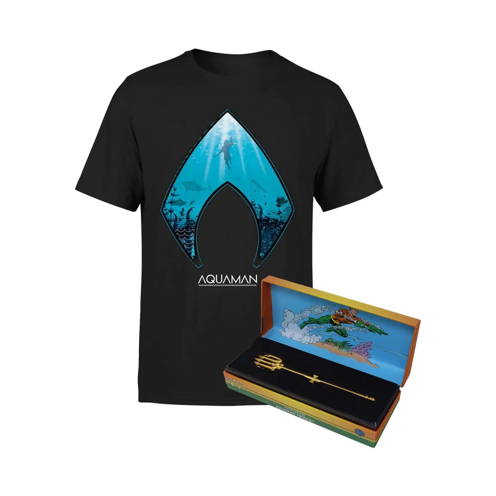 DC Comics Aquaman Limited Edition 24K Gold Miniature Trident & T-Shirt Bundle - S Bild 1