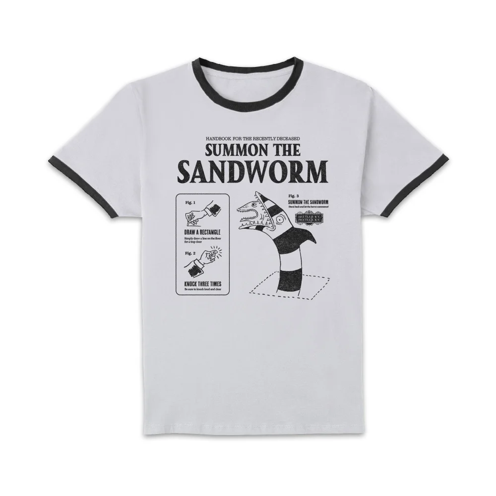 Beetlejuice Sandoworm Instructional Unisex Ringer T-Shirt - White/Black - XS Bild 1