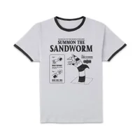 Beetlejuice Sandoworm Instructional Unisex Ringer T-Shirt - White/Black - undefined undefined