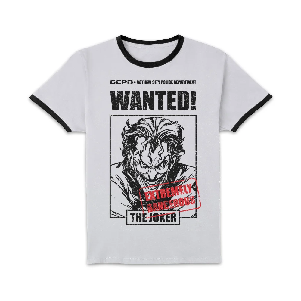 Joker Gotham's Most Wanted Unisex Ringer T-Shirt - White/Black - L - White/Black Bild 1