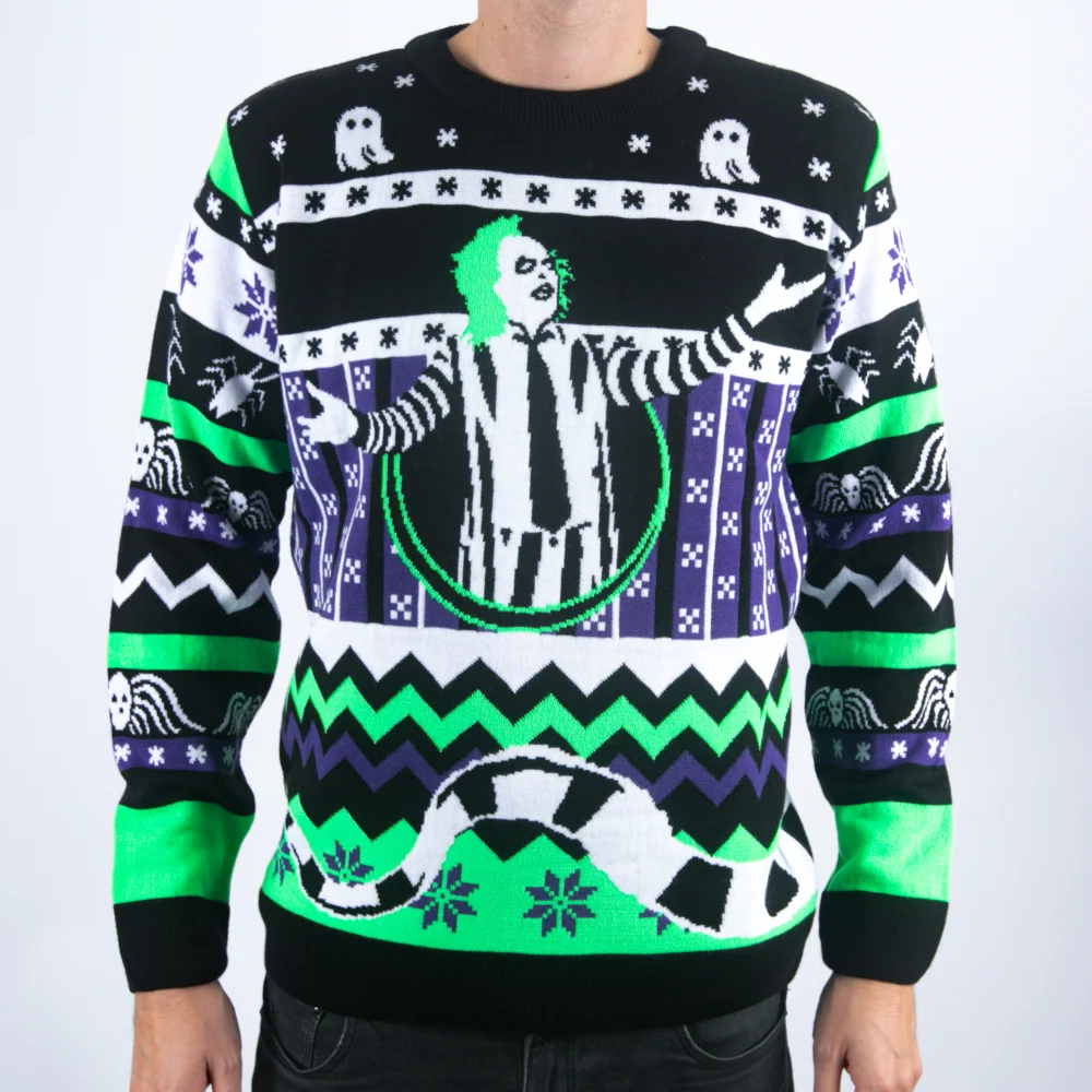 Beetlejuice It's Snow Time Knitted Christmas Jumper - S Bild 1