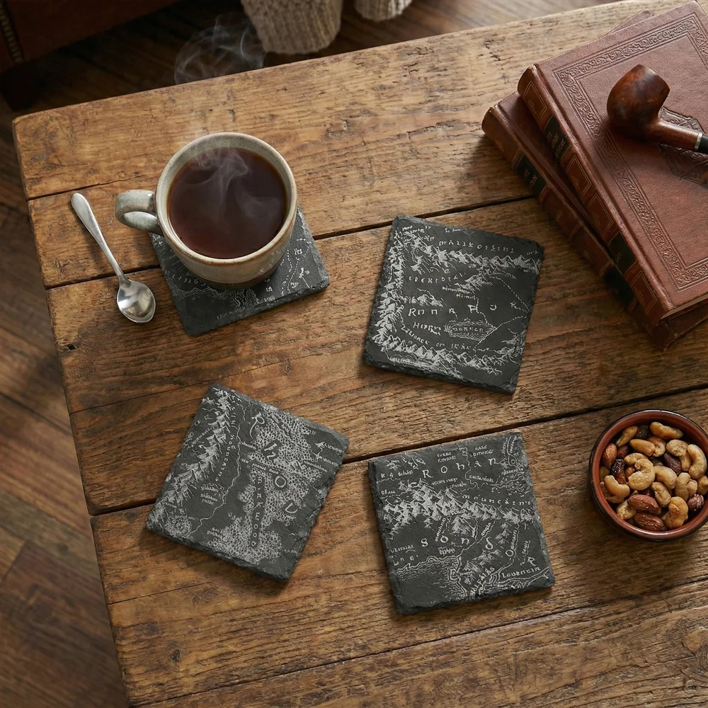 Lord Of The Rings Middle Earth Map Engraved Slate Coaster Set Bild 1