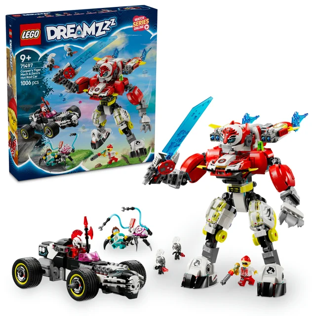 LEGO® DREAMZzz™ Cooper’s Tiger Mech & Zero’s Hot Rod Car Toy Vehicle Model for Kids 71497
