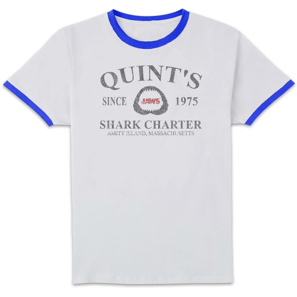 Jaws Quint's Shark Charter Unisex Ringer T-Shirt - White/Navy - M Bild 1